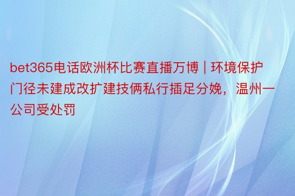bet365电话欧洲杯比赛直播万博 | 环境保护门径未建成改扩建技俩私行插足分娩，温州一公司受处罚